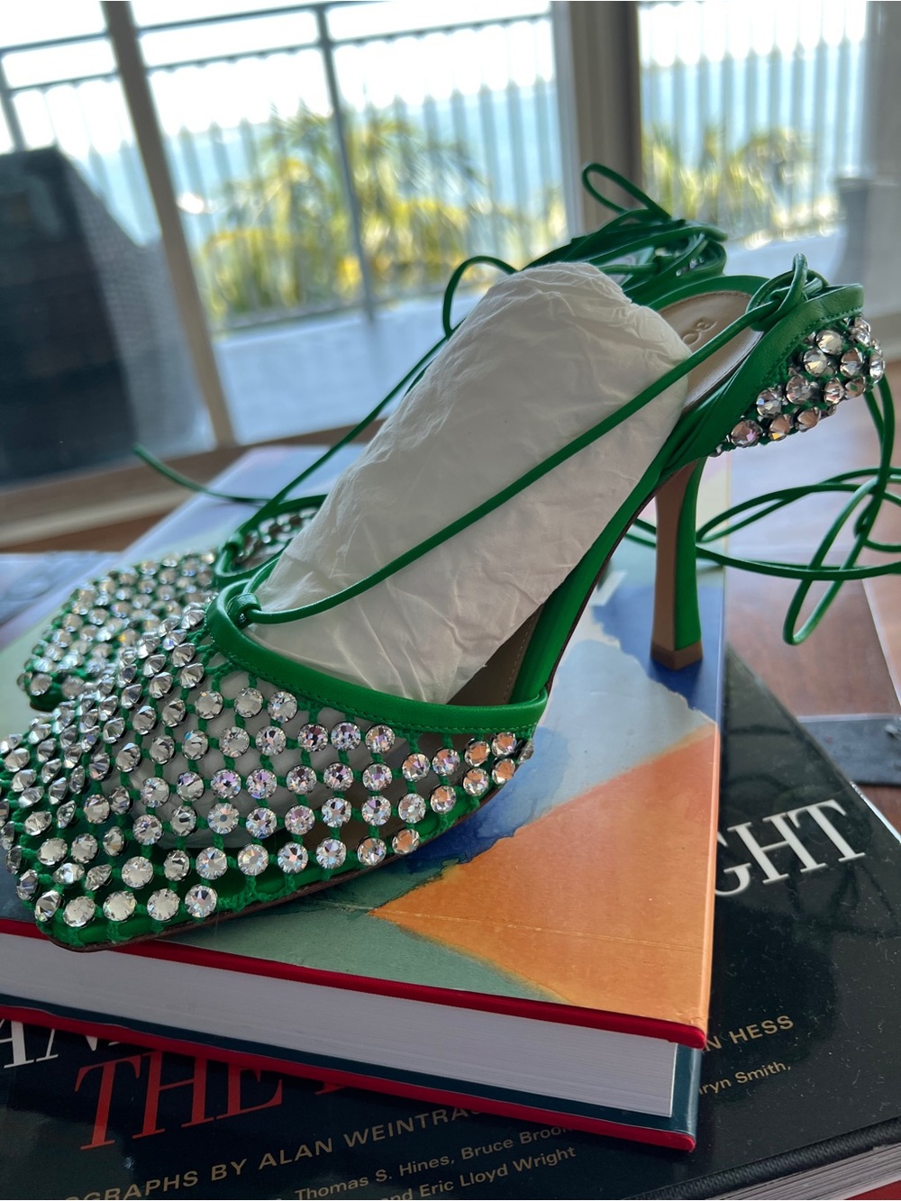 Bottega Veneta Green Crystal-Embellished Strappy Heels - Picture 9 of 10